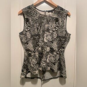 BCBG MAXAZRIA Black & White Abstract Peplum Top L